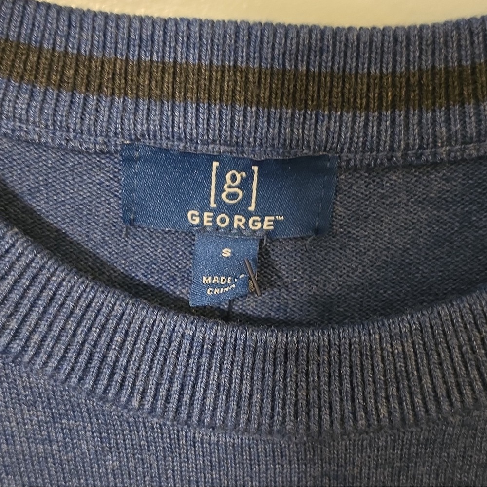 George Men's Crew Neck Knit Pullover Sweater Solid Blue Long Sleeve S #319 - Picture 5 of 8